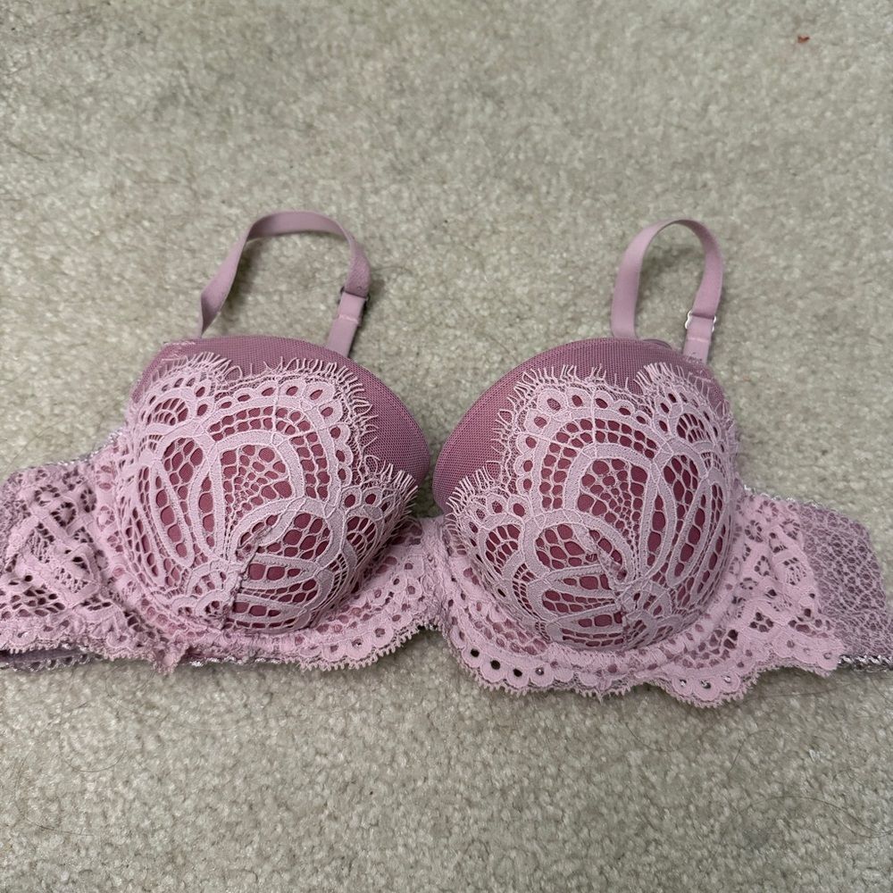 Victorias Secret 34b bra pink lace Dream Angels wired floral sexy 007